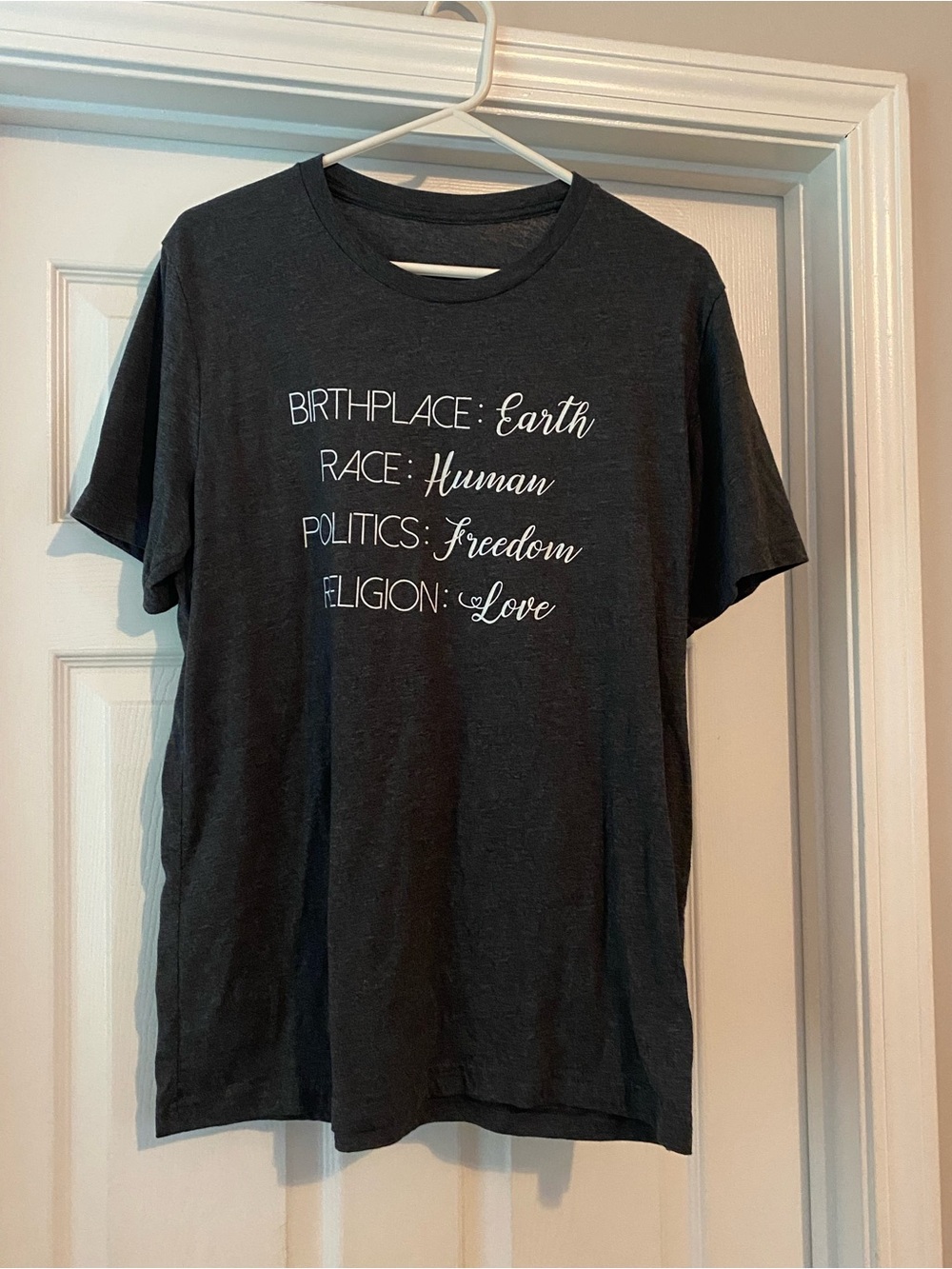 Graphic Tee "Birthplace: Earth" - Charcoal  with White Script